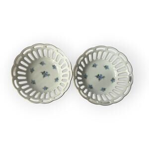 Vintage Lichte Fine China reticulated 2 Round Decorative Bowls Scalloped Rim